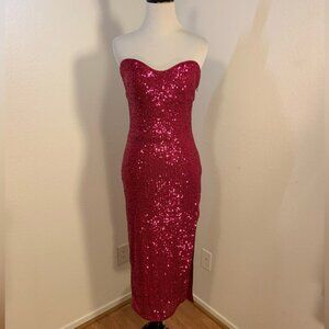 NWT Majorelle Fuchsia Sequin Strapless or Strapped Long Dress w/Slit - Sz Medium